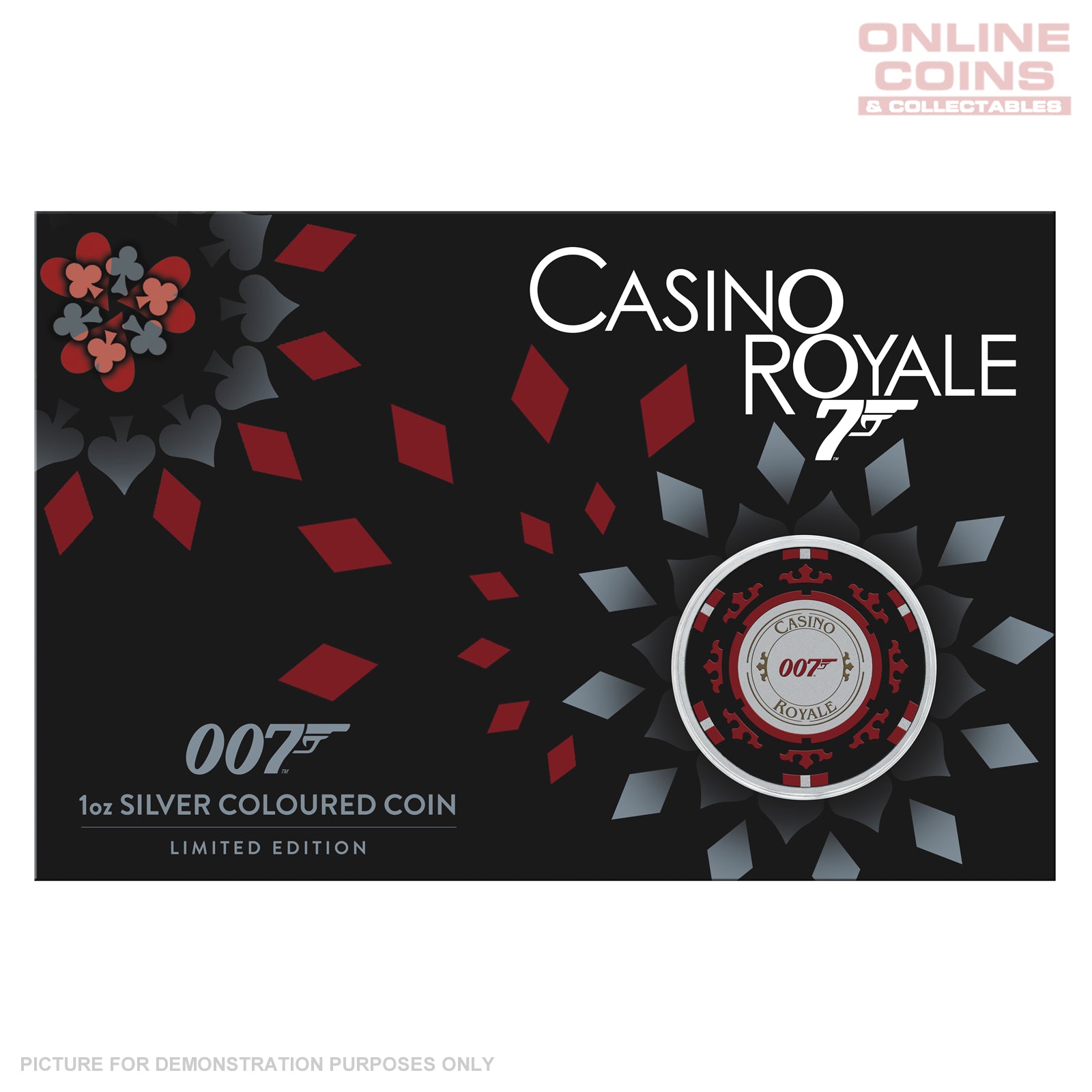 2023 Perth Mint James Bond Casino Royals Casino Chip - 1oz Silver Coloured Coin in Card